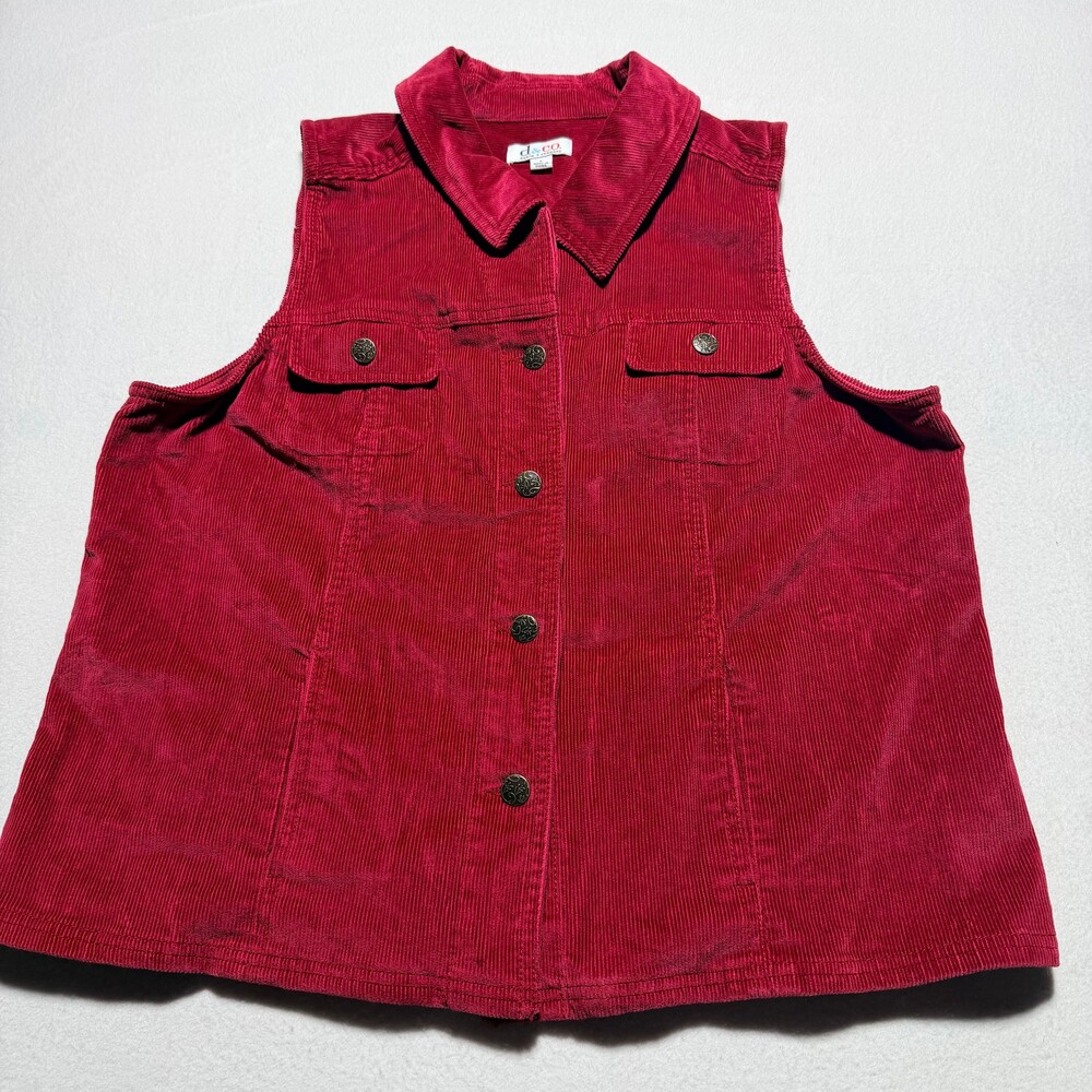 d&co. Large Red Corduroy Vest Button Front Sleeveless Jacket